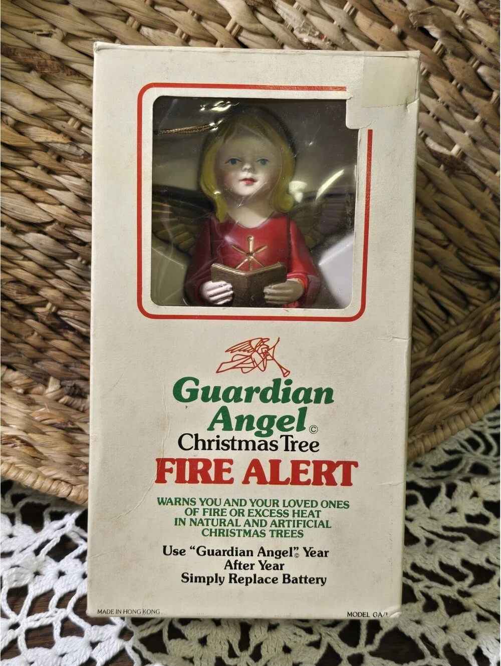 Vintage Guardian Angel Christmas Tree Fire Alert Detector 1977 Hard Plastic